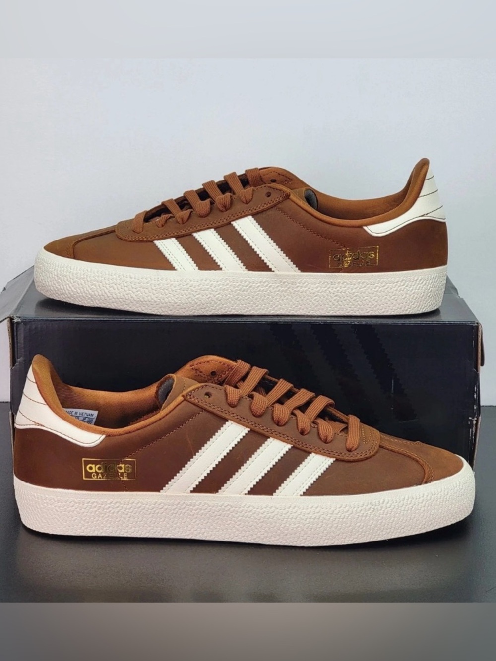 adidas Brown and White Leather Gazelle Sneakers